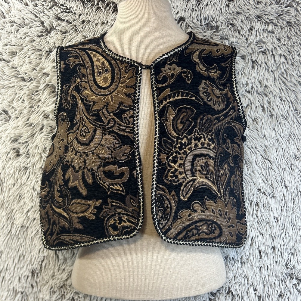 House Of Harlow 1960 Jacquard Short Vest Brown Gold Paisley 70’s-Boho Indie O/S
